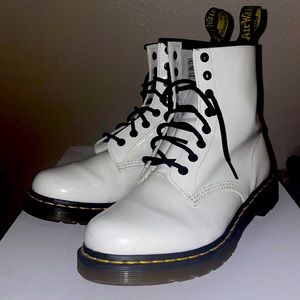 White glossy doc martens boots